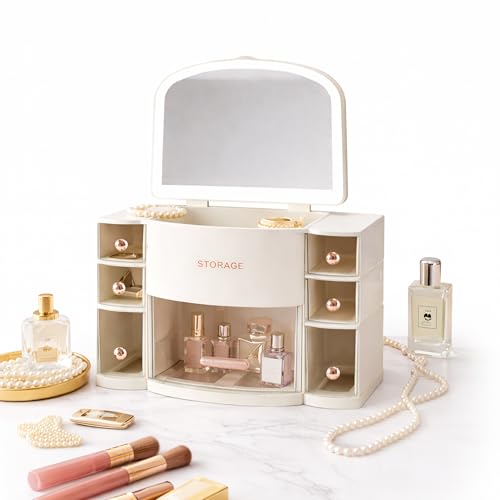 JIALTO Bathroom Cosmetic Organizer with Drawers – Multi-Layer Makeup Storage Box with Transparent Compartments, Skincare & Jewelry Holder, Vanity Countertop Organizer for Brushes & Accessories (Pink)