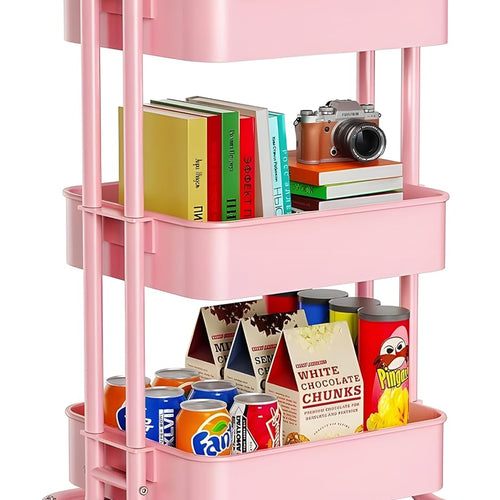 JIALTO Multipurpose Trolley with Wheels- Heavy Duty 3-Tier Utility Cart for Storage & Organization- Movable Rack for Home, Kitchen, Bathroom, Pantry- Durable Metal Frame with Lockable Wheels