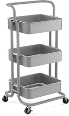 JIALTO Multipurpose Trolley with Wheels- Heavy Duty 3-Tier Utility Cart for Storage & Organization- Movable Rack for Home, Kitchen, Bathroom, Pantry- Durable Metal Frame with Lockable Wheels (Grey)