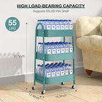 JIALTO 3-Tier Vegetable Rack for Kitchen Steel Trolley Cart, Metal Storage Rack with Lockable Wheels, Multipurpose Storage Organizer with Home Kitchen Outdoor for Office & Home - Green