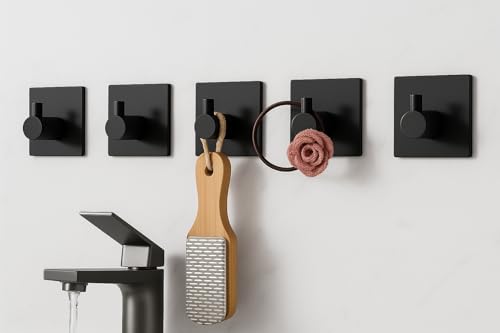 JIALTO 4 PCS Adhesive Hooks Heavy Duty Wall Hooks Waterproof Stainless Steel Hooks for Hanging Coat/Hat/Towel Robe Hook Rack Wall Mount Bathroom and Bedroom (J Hook)