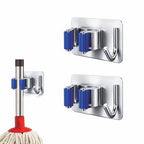 JIALTO 5 Pcs Stainless Steel Broom Holder with Hook - Wall-Mounted Adhesive Storage for Broom Holders, Mops, and More