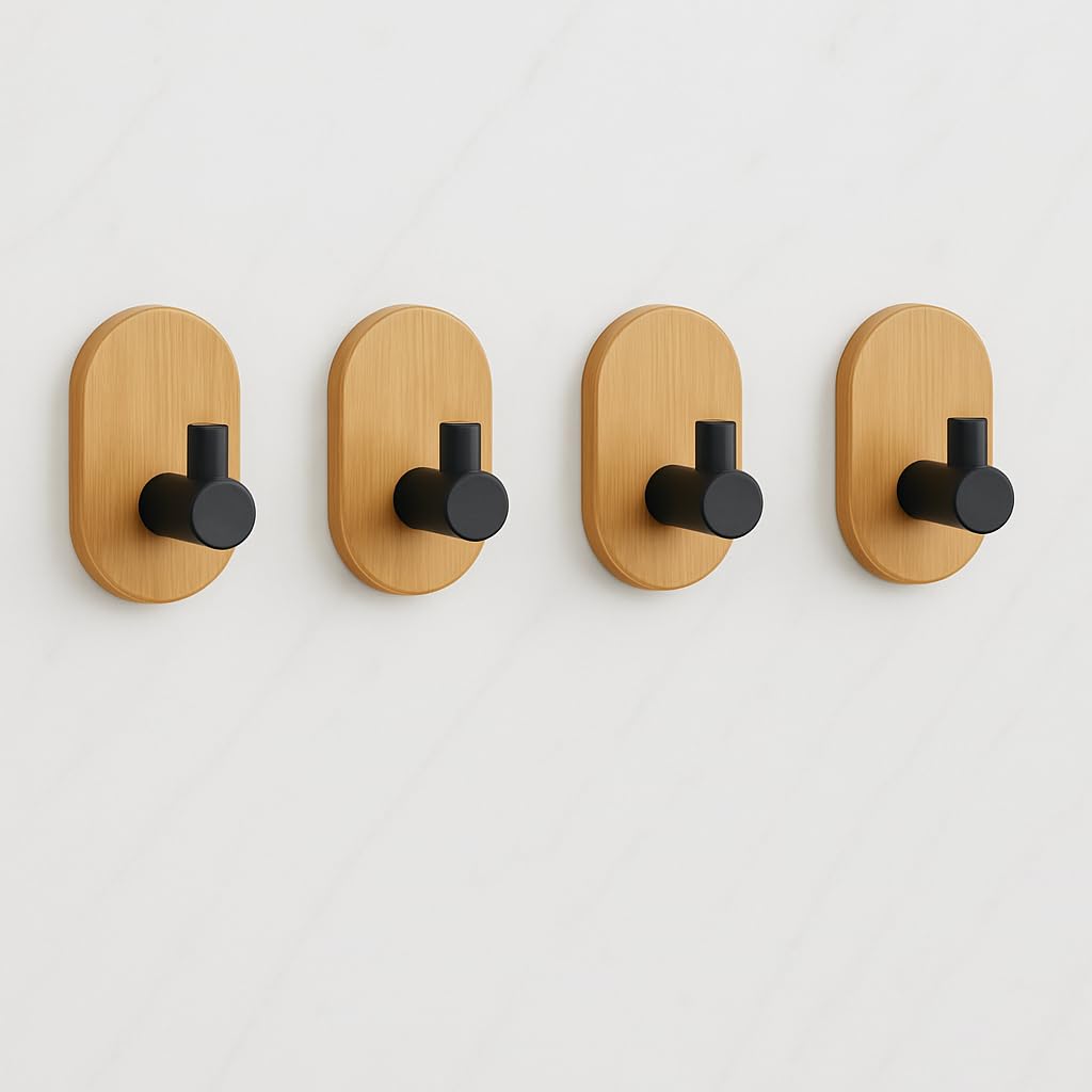 JIALTO 2 PCS Wooden Bathroom and Kitchen Without Drill Self Adhesive Hooks for Wall | Self Adhesive Wall Hook for Bathroom Accessories, Stylish Home Decor Items