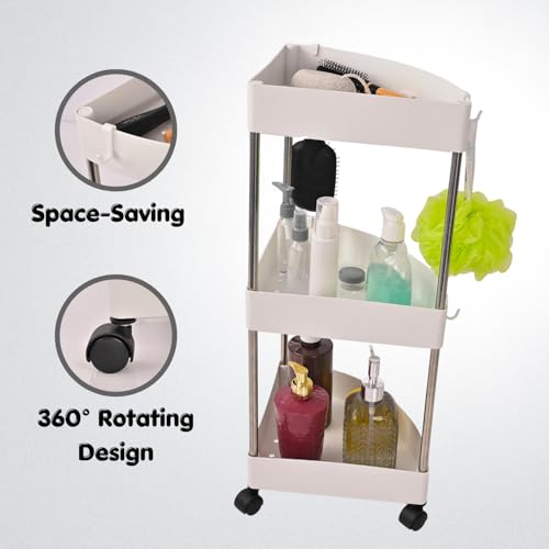 JIALTO Multipurpose Trolley with Wheels- Heavy Duty 3-Tier Utility Cart for Storage &amp; Organization- Movable Rack for Home, Kitchen, Bathroom, Pantry- Durable Metal Frame with Lockable Wheels (Black)