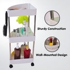 JIALTO Multipurpose Trolley with Wheels- Heavy Duty 3-Tier Utility Cart for Storage &amp; Organization- Movable Rack for Home, Kitchen, Bathroom, Pantry- Durable Metal Frame with Lockable Wheels (Black)