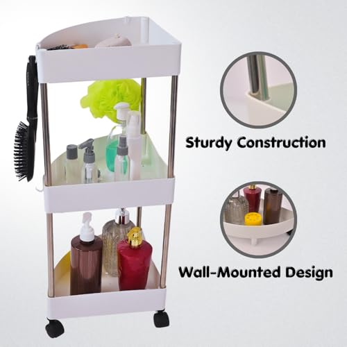 JIALTO Multipurpose Trolley with Wheels- Heavy Duty 3-Tier Utility Cart for Storage &amp; Organization- Movable Rack for Home, Kitchen, Bathroom, Pantry- Durable Metal Frame with Lockable Wheels (Black)