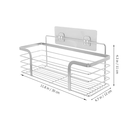 JIALTO 2 Pcs Adhesive Shower Caddy Combo - SUS 304 Stainless Steel Wall Shelf with Hooks - No Drill Rustproof Bathroom, Kitchen Organizer Rack for Toiletries, Spices, Bottles (Silver)