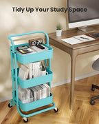 JIALTO Multipurpose Trolley with Wheels- Heavy Duty 3-Tier Utility Cart for Storage &amp; Organization- Movable Rack for Home, Kitchen, Bathroom, Pantry- Durable Metal Frame with Lockable Wheels (Black)