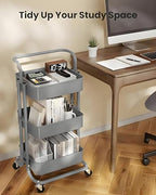 JIALTO Multipurpose Trolley with Wheels- Heavy Duty 3-Tier Utility Cart for Storage &amp; Organization- Movable Rack for Home, Kitchen, Bathroom, Pantry- Durable Metal Frame with Lockable Wheels (Black)