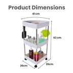JIALTO Multipurpose Trolley with Wheels- Heavy Duty 3-Tier Utility Cart for Storage &amp; Organization- Movable Rack for Home, Kitchen, Bathroom, Pantry- Durable Metal Frame with Lockable Wheels (Black)