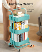 JIALTO Multipurpose Trolley with Wheels- Heavy Duty 3-Tier Utility Cart for Storage &amp; Organization- Movable Rack for Home, Kitchen, Bathroom, Pantry- Durable Metal Frame with Lockable Wheels (Black)