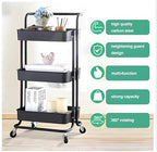 JIALTO Multipurpose Trolley with Wheels- Heavy Duty 3-Tier Utility Cart for Storage &amp; Organization- Movable Rack for Home, Kitchen, Bathroom, Pantry- Durable Metal Frame with Lockable Wheels (Black)