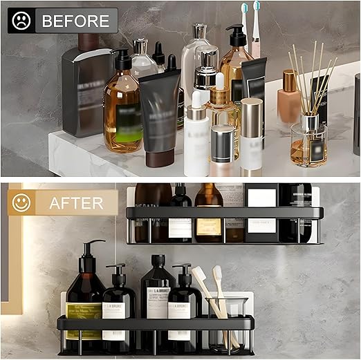 JIALTO 2 PCS Aluminum Wall Mounted Bathroom Organiser, Floating Shelf for Wall for Bathroom Cabinet Multifunctional Large Capacity Bathroom Rack, Bathroom Shelf for Wall (Black)