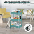 JIALTO 3-Tier Vegetable Rack for Kitchen Steel Trolley Cart, Metal Storage Rack with Lockable Wheels, Multipurpose Storage Organizer with Home Kitchen Outdoor for Office & Home - Green