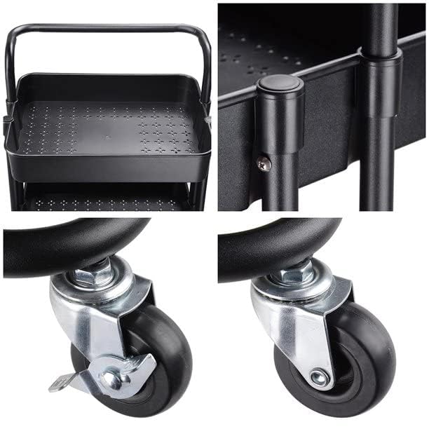 JIALTO Multipurpose Trolley with Wheels- Heavy Duty 3-Tier Utility Cart for Storage &amp; Organization- Movable Rack for Home, Kitchen, Bathroom, Pantry- Durable Metal Frame with Lockable Wheels (Black)