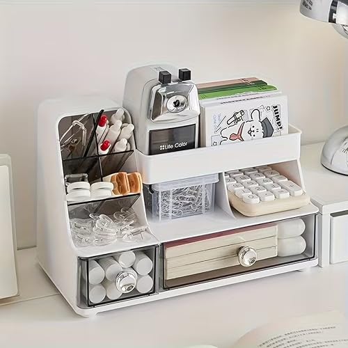JIALTO Bathroom Cosmetic Organizer– Multi Compartment Makeup Storage Box for Vanity, Skincare, Lipstick Holder with Transparent Drawers, Countertop Dressing Table Organizer (Pink)