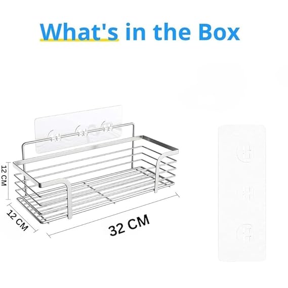 JIALTO 2 Pcs Adhesive Shower Caddy Combo - SUS 304 Stainless Steel Wall Shelf with Hooks - No Drill Rustproof Bathroom, Kitchen Organizer Rack for Toiletries, Spices, Bottles (Silver)