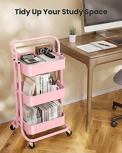 JIALTO Multipurpose Trolley with Wheels- Heavy Duty 3-Tier Utility Cart for Storage &amp; Organization- Movable Rack for Home, Kitchen, Bathroom, Pantry- Durable Metal Frame with Lockable Wheels (Black)
