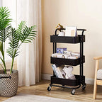 JIALTO Multipurpose Trolley with Wheels- Heavy Duty 3-Tier Utility Cart for Storage &amp; Organization- Movable Rack for Home, Kitchen, Bathroom, Pantry- Durable Metal Frame with Lockable Wheels (Black)