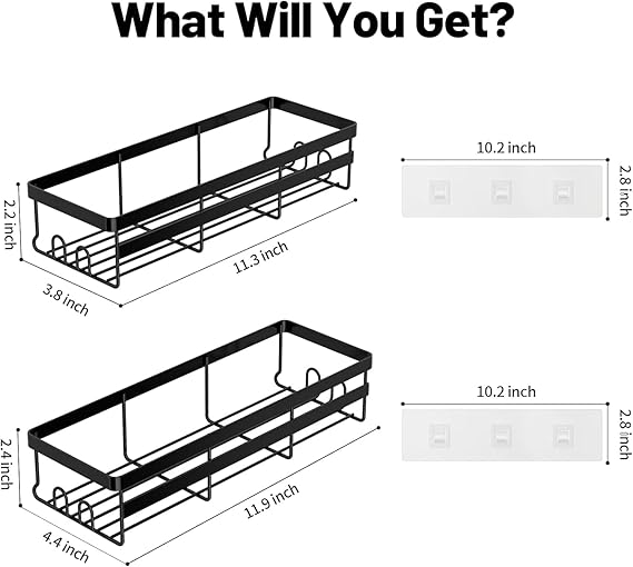 JIALTO 2 Pieces Aluminium Heavy Duty Self Adhesive Bathroom Accessories Set Bathroom Kitchen Shelf Rack, Multipurpose Wall Mounted Washroom Organizer (Black)