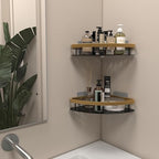 JIALTO 2 Pcs Corner Shelf for Bathroom, Self Adhesive Aluminium Bathroom Shelf for Wall Mounted Bathroom Organiser Without Drill and Bathroom Accessories (Gold)