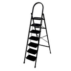 JIALTO 7 Step Ladder with Handrail | Folding Steel Step Stool for Home & Kitchen | Anti-Slip Wide Pedal, Lightweight & Portable | Space-Saving Design, Indoor & Outdoor Use (Black)