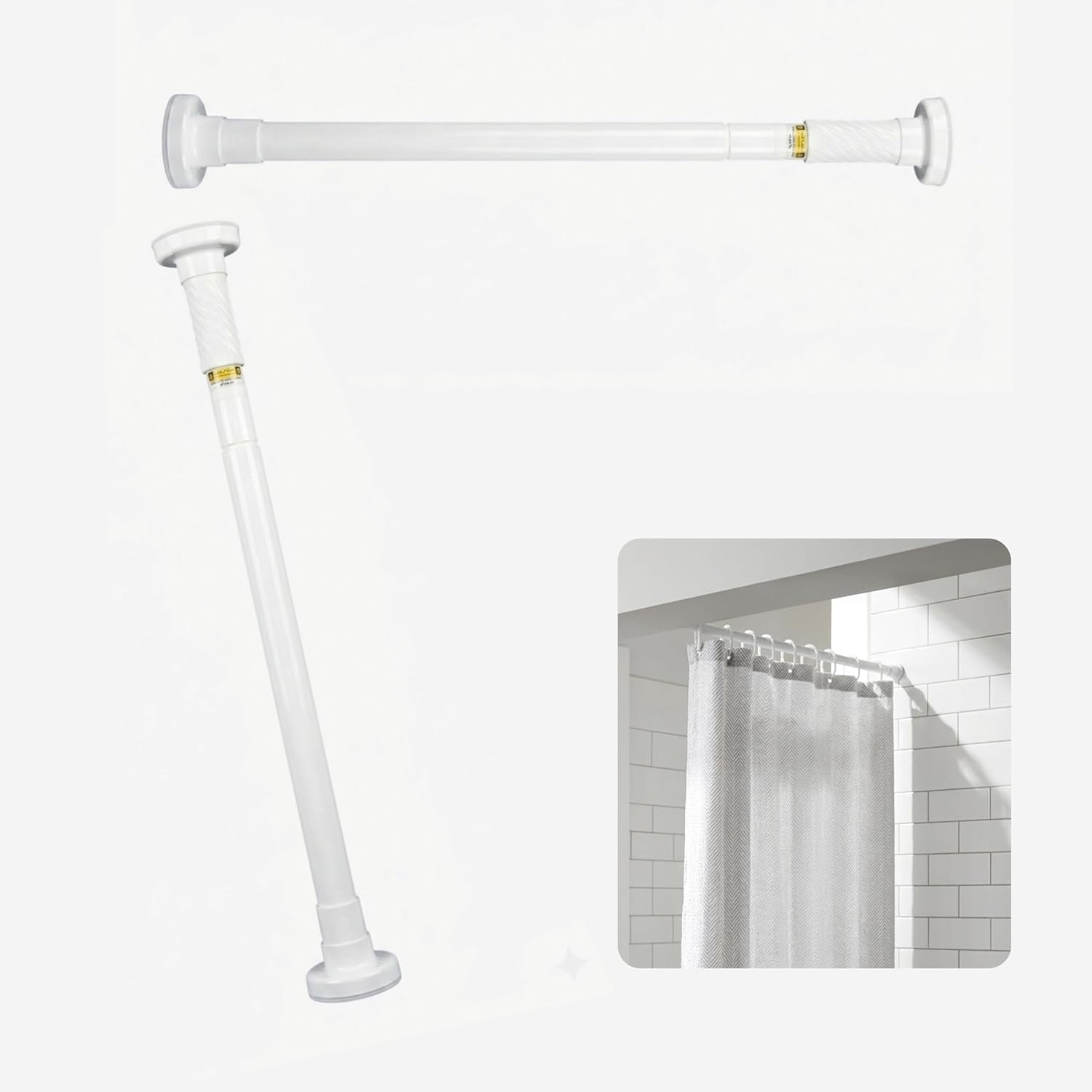 JIALTO Adjustable Bathroom Curtain Rod | Extendable  Shower Curtain Rod Without Drill for Wall Anti-Skid Spring Pull | Door Curtain | Bathroom Pipe Rod | Curtain Stand - WHITE, Pack Of - 2
