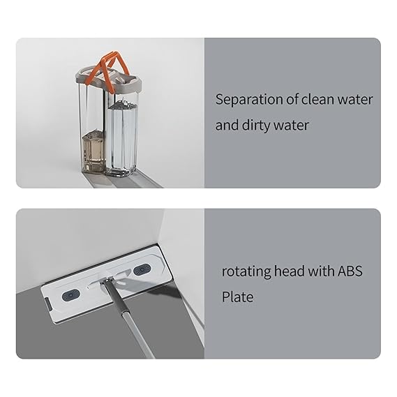 JIALTO Flat Mop and Bucket Set with 2 Chambers – Hands-Free Self Squeeze Mop with Microfiber Pads, 360° Rotating Handle, Floor Cleaning System for Home, Kitchen, Bathroom & Office