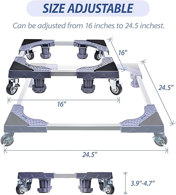 JIALTO Universal Adjustable Washing Machine Stand with 4 Lockable Wheels & 4 Heavy-Duty Legs, Load Capacity 8–120 kg - Movable Base Stand for Refrigerator, Cooler & Appliances(WM – Single Pipe, Black)
