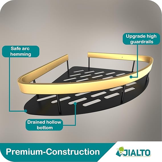 JIALTO 2 Pcs Corner Shelf for Bathroom, Self Adhesive Aluminium Bathroom Shelf for Wall Mounted Bathroom Organiser Without Drill and Bathroom Accessories (Gold)