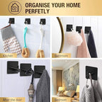 JIALTO Adhesive Hooks Heavy Duty Stick on Wall Hooks Towel Hooks Door Hooks Waterproof Stainless Steel Adhesive Towel Hooks Adhesive Holders for Hanging Clothes Bathroom Adhesive Hook 4 Pack- 4Packs