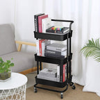 JIALTO Multipurpose Trolley with Wheels- Heavy Duty 3-Tier Utility Cart for Storage & Organization- Movable Rack for Home, Kitchen, Bathroom, Pantry- Durable Metal Frame with Lockable Wheels (Black)