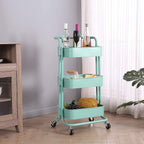 JIALTO Multipurpose Trolley with Wheels- Heavy Duty 3-Tier Utility Cart for Storage & Organization- Movable Rack for Home, Kitchen, Bathroom, Pantry- Durable Metal Frame with Lockable Wheels (Green)