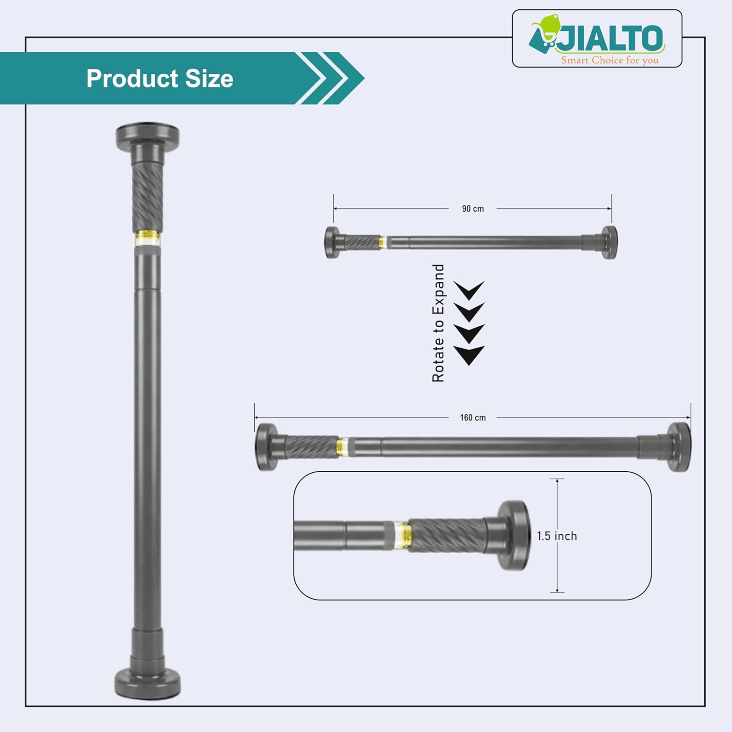 JIALTO Adjustable Bathroom Curtain Rod | Extendable  Shower Curtain Rod Without Drill for Wall Anti-Skid Spring Pull | Door Curtain | Bathroom Pipe Rod | Curtain Stand - WHITE, Pack Of - 2
