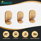 JIALTO 2 PCS Wooden Bathroom and Kitchen Without Drill Self Adhesive Hooks for Wall | Self Adhesive Wall Hook for Bathroom Accessories, Stylish Home Decor Items