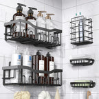 JIALTO Bathroom Shelf for Wall | Soap Dish with Toothbrush Holder | Self Adhesive Stainless Steel Bathroom Organiser Without Drill | Bathroom Shelves & Accessories (Black)