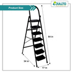 JIALTO 7 Step Ladder with Handrail | Folding Steel Step Stool for Home & Kitchen | Anti-Slip Wide Pedal, Lightweight & Portable | Space-Saving Design, Indoor & Outdoor Use (Black)