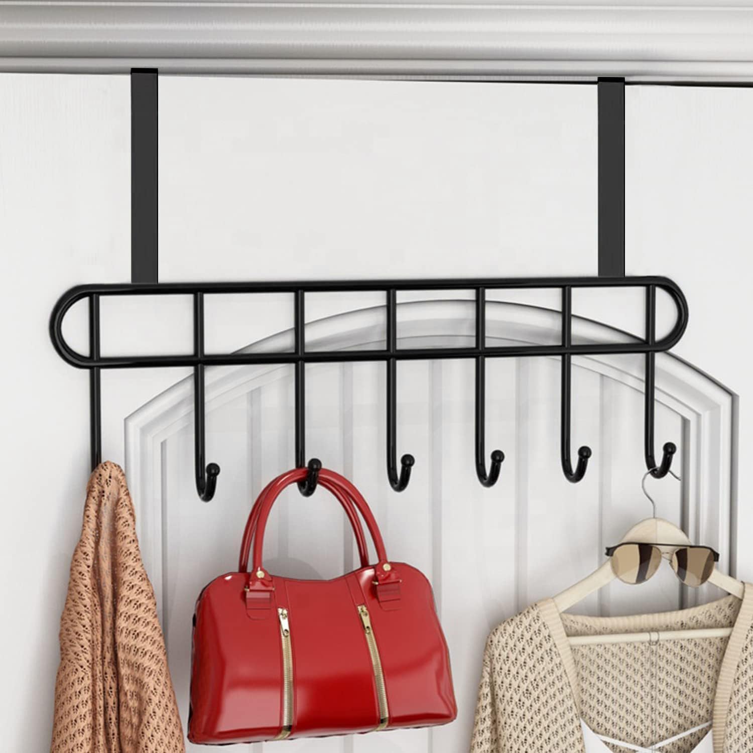 1 Pcs Over The Door Hook Hanger Adhesive Hooks Heavy Duty Wall Hooks Waterproof Stainless Steel Hooks for Hanging Coat, Hat,Towel Robe Hook Rack Wall Mount- Bathroom and Bedroom Black