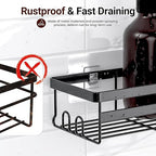 JIALTO 2 Pieces Aluminium Heavy Duty Self Adhesive Bathroom Accessories Set Bathroom Kitchen Shelf Rack, Multipurpose Wall Mounted Washroom Organizer (Black)