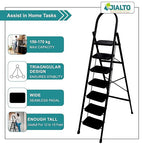 JIALTO 7 Step Ladder with Handrail | Folding Steel Step Stool for Home & Kitchen | Anti-Slip Wide Pedal, Lightweight & Portable | Space-Saving Design, Indoor & Outdoor Use (Black)