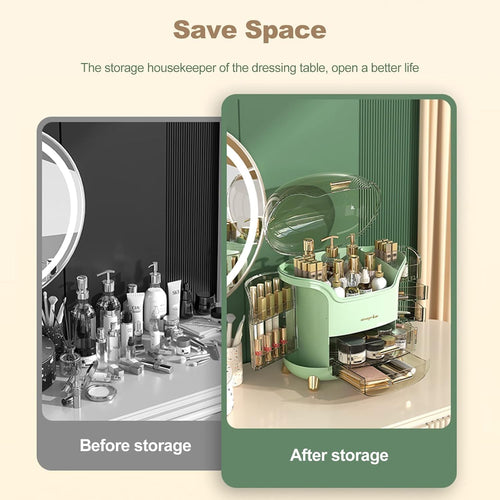 JIALTO Makeup Organizer Box | Countertop Cosmetic Organizer for Woman | Transparent Clear Makeup Organizer Box | Organize for Cosmetic Products (Greens)