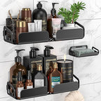 JIALTO Bathroom Organiser | Corner Shelf with Soap Holder | Stainless Steel Organizer Without Drill | Ideal Bathroom Accessories Combo (Black)