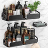 JIALTO Bathroom Organiser | Corner Shelf with Soap Holder | Stainless Steel Organizer Without Drill | Ideal Bathroom Accessories Combo (Black)
