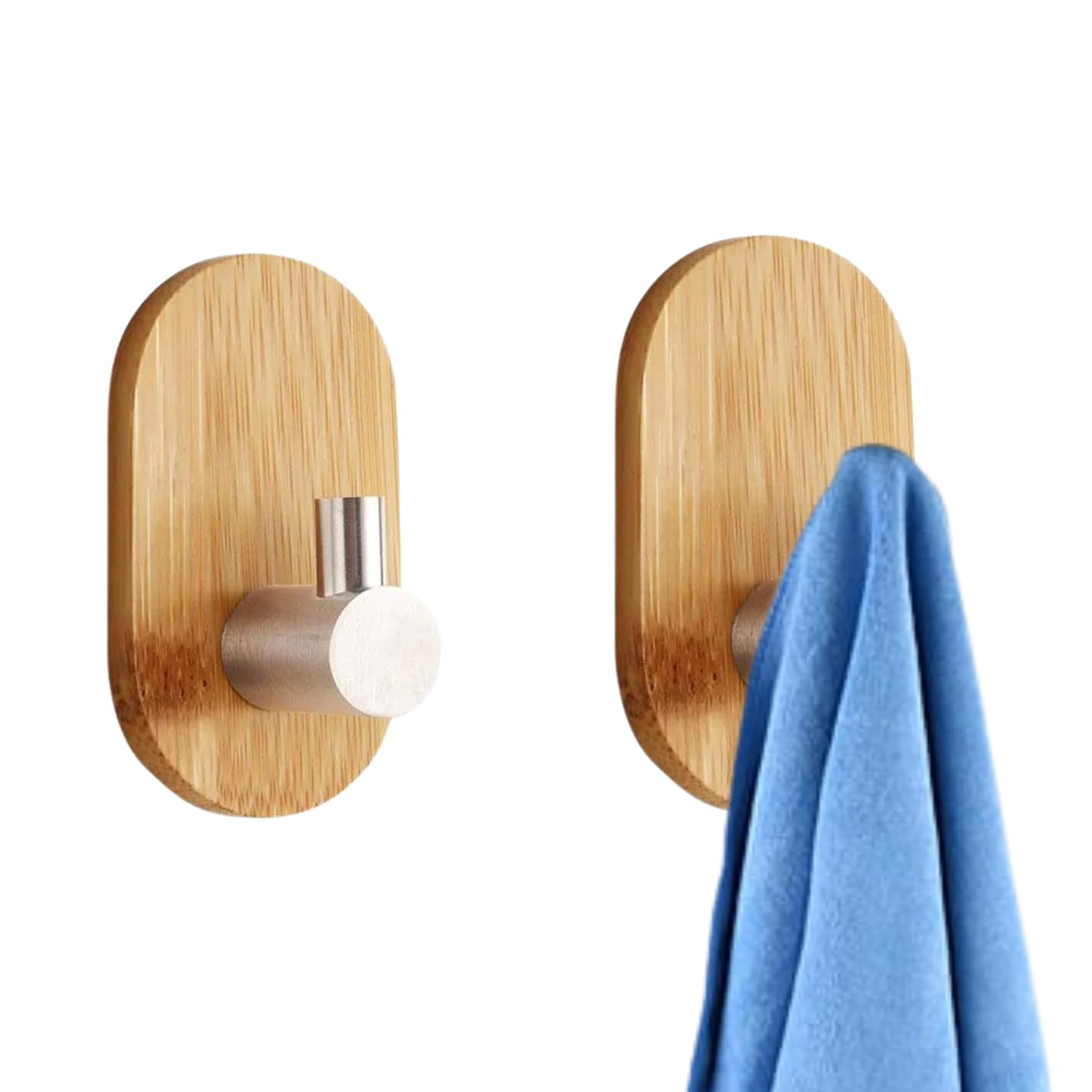 JIALTO 2 PCS Wooden Bathroom and Kitchen Without Drill Self Adhesive Hooks for Wall | Self Adhesive Wall Hook for Bathroom Accessories, Stylish Home Decor Items