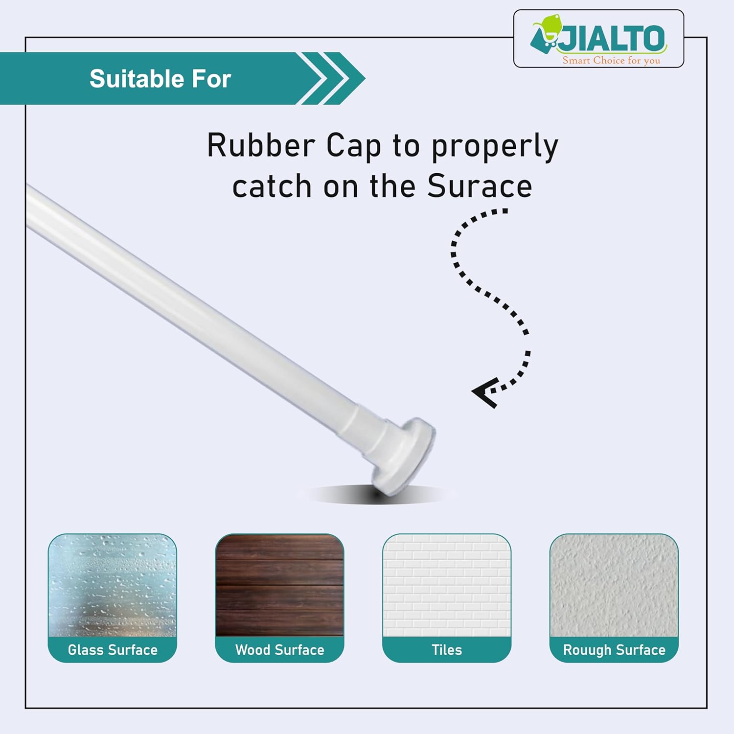 JIALTO Adjustable Bathroom Curtain Rod | Extendable  Shower Curtain Rod Without Drill for Wall Anti-Skid Spring Pull | Door Curtain | Bathroom Pipe Rod | Curtain Stand - WHITE, Pack Of - 2