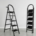 Jialto Premium Matte Black 5 Step Ladder | Foldable Ladder for Home with Built-in Tool Tray | Secure Lock &amp; Wide Rubber Feet | Heavy Duty Home Step Ladder (150kg Capacity)
