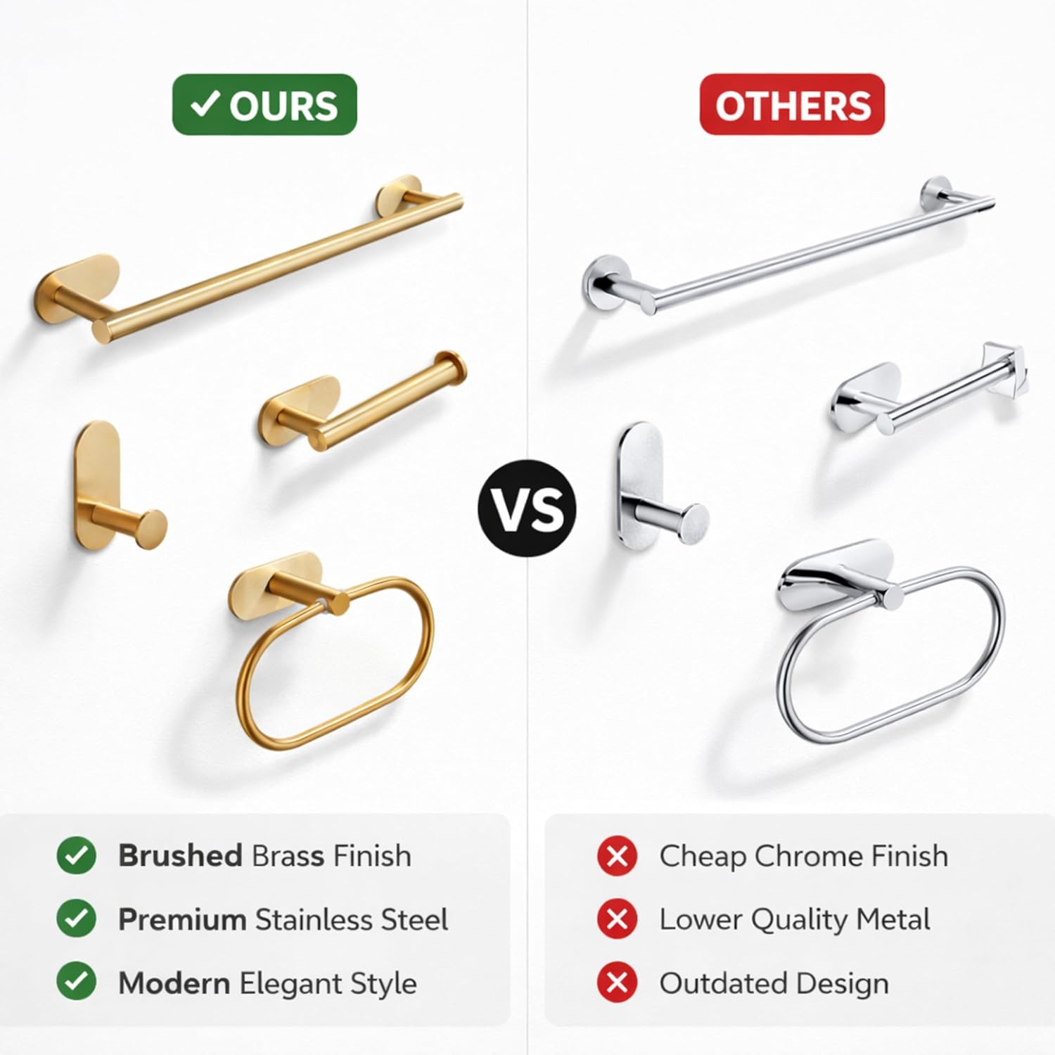 JIALTO Bathroom Towel Holder | 4 Pcs Wall Mounted Bathroom Clothes Hanger with Adhesive Hooks | Towel Rod | Tissue Paper Holder | Bathroom Fittings Rod &amp; Towel Stand (Gold, 4 - Pieces Set)