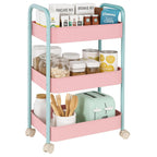 JIALTO Multipurpose Trolley with Wheels- Heavy Duty 3-Tier Utility Cart for Storage & Organization- Movable Rack for Home, Kitchen, Bathroom, Pantry- Durable Metal Frame with Lockable Wheels