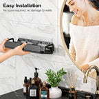 JIALTO Bathroom Organiser | Corner Shelf with Soap Holder | Stainless Steel Organizer Without Drill | Ideal Bathroom Accessories Combo (Black)