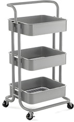 JIALTO Multipurpose Trolley with Wheels- Heavy Duty 3-Tier Utility Cart for Storage & Organization- Movable Rack for Home, Kitchen, Bathroom, Pantry- Durable Metal Frame with Lockable Wheels